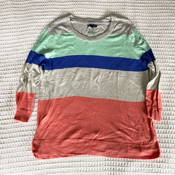 Gap factory grey coral mint and royal blue striped sweater size XL - Picture 1 of 7
